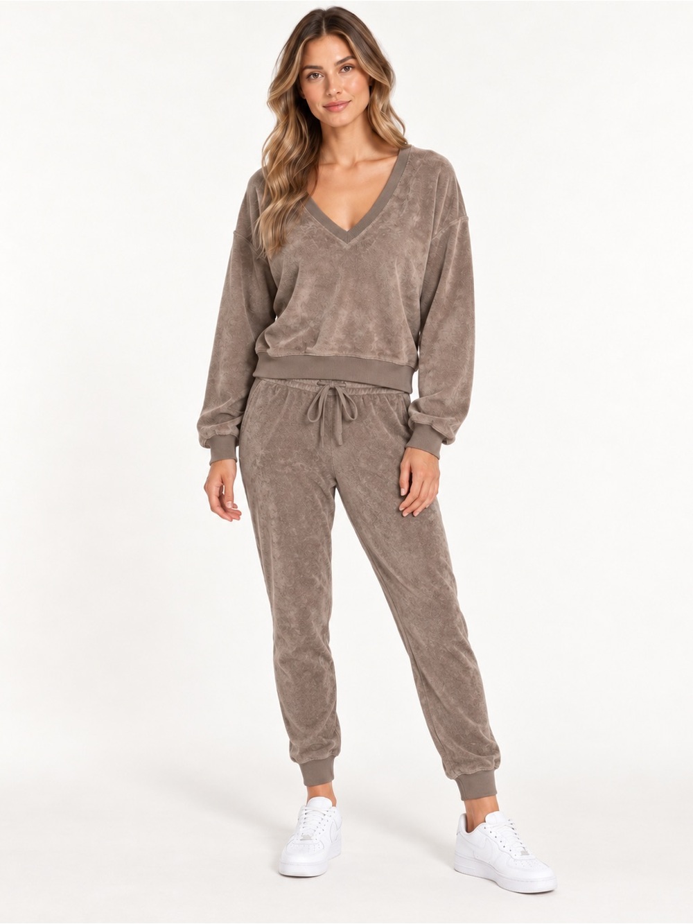 Beyond Yoga Terry V-Neck Cropped Pullover Top Taupe Brown Size XS